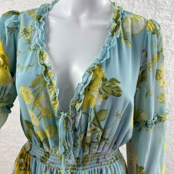 NWT June Hudson M Womens Maxi Dress Chiffon Ruffle Hem Smocked Waist Fairycore - Picture 7 of 16